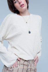 Q2 Maglione lavorato a maglia beige con dettagli glitterati