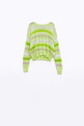 Q2 Maglione leggero multicolore a maniche lunghe con scollo a barca