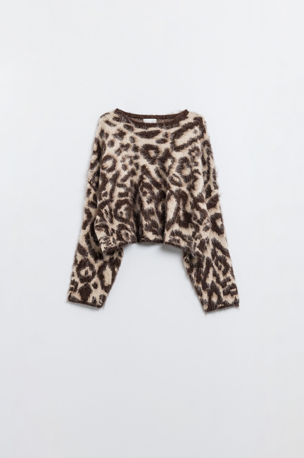 Q2 maglione leopardato beige in maglia di lana