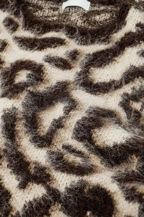 maglione leopardato beige in maglia di lana