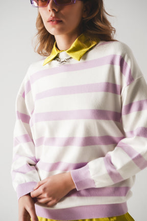 Maglione lungo a righe lilla