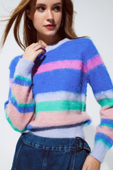 Q2 Maglione multicolore a righe rosa e blu