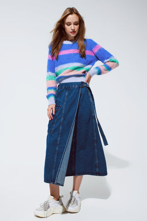 Maglione multicolore a righe rosa e blu