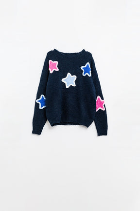 Q2 Maglione navy con stelle ricamate