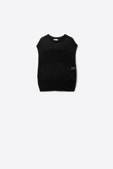 Q2 Maglione nero con morbida maglia aperta e maniche scese