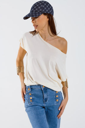 Maglione off the shoulder rilassato color crema