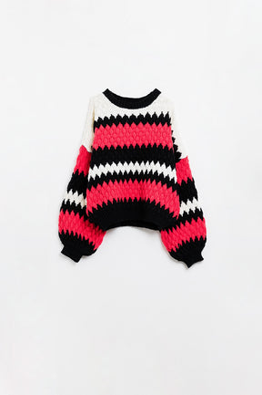 maglione oversize a righe zig zag rosse