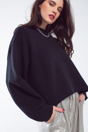 Maglione oversize con scollo a barca in nero