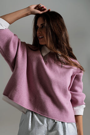 Q2 Maglione oversize con scollo a barca in rosa polveroso