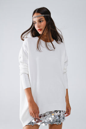 Maglione oversize girocollo a maniche lunghe in bianco