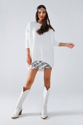 Maglione oversize girocollo a maniche lunghe in bianco