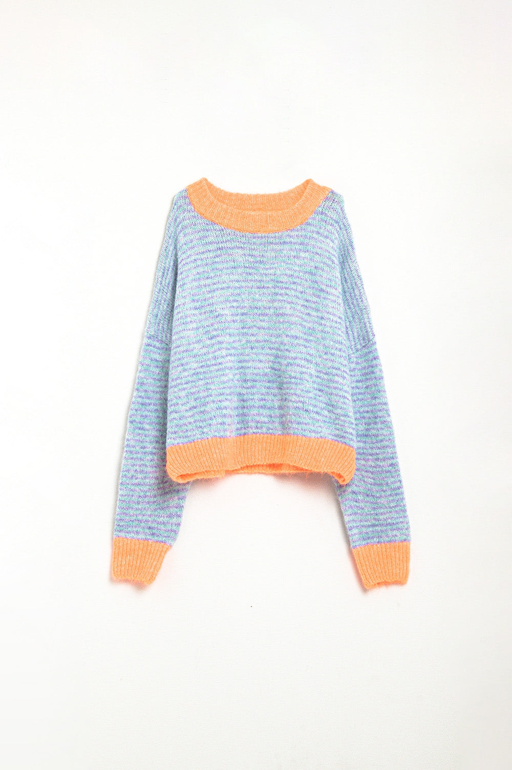 Maglione oversize in maglia blu chiaro/arancione