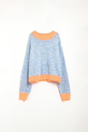Maglione oversize in maglia blu chiaro/arancione