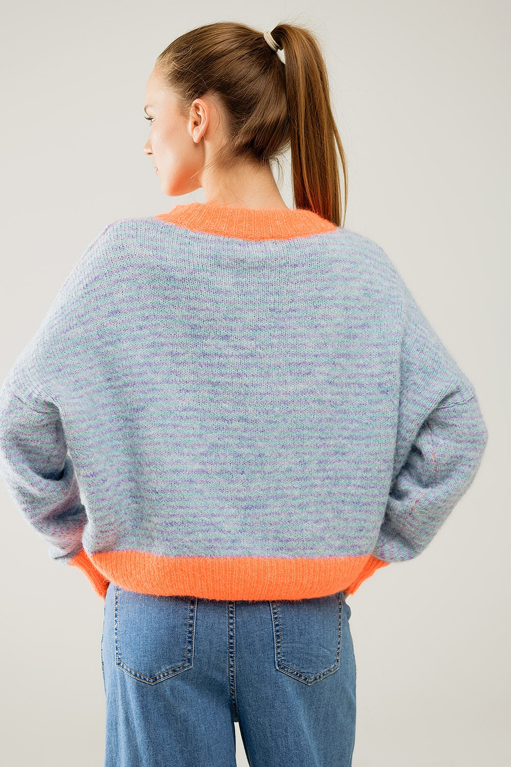Maglione oversize in maglia blu chiaro/arancione