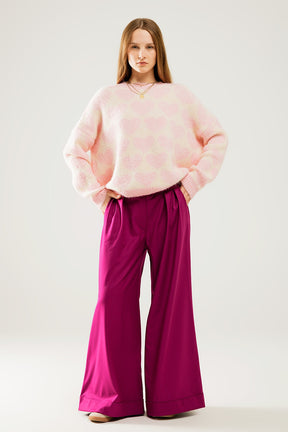 Maglione panna oversize super morbido con cuori rosa dappertutto