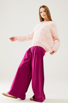 Maglione panna oversize super morbido con cuori rosa dappertutto