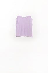 Q2 Maglione retato color lilla con scollo a barca e maniche scese