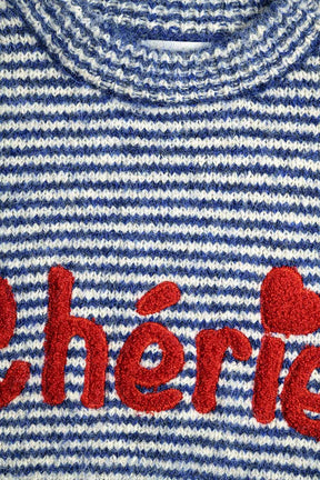 Maglione rilassato a righe spesse in blu e bianco