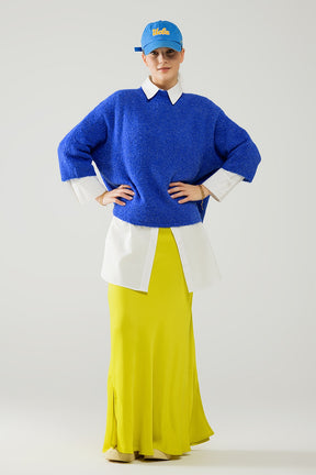 Maglione rilassato con manica alla francese e girocollo in blu inchiostro