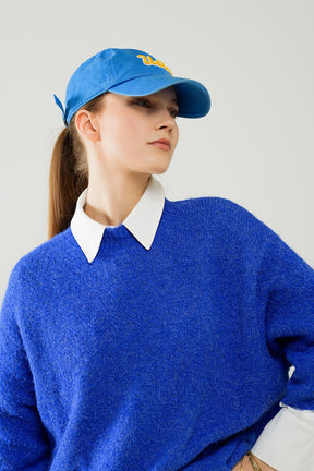 Maglione rilassato con manica alla francese e girocollo in blu inchiostro