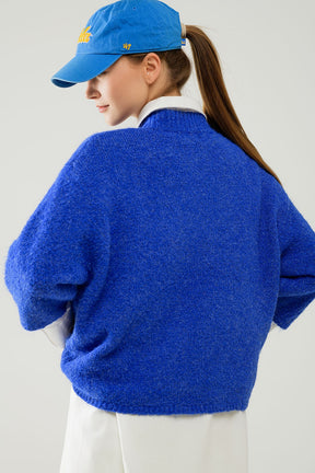 Maglione rilassato con manica alla francese e girocollo in blu inchiostro