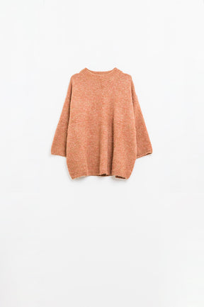 Maglione rilassato con manica alla francese e girocollo in cammello