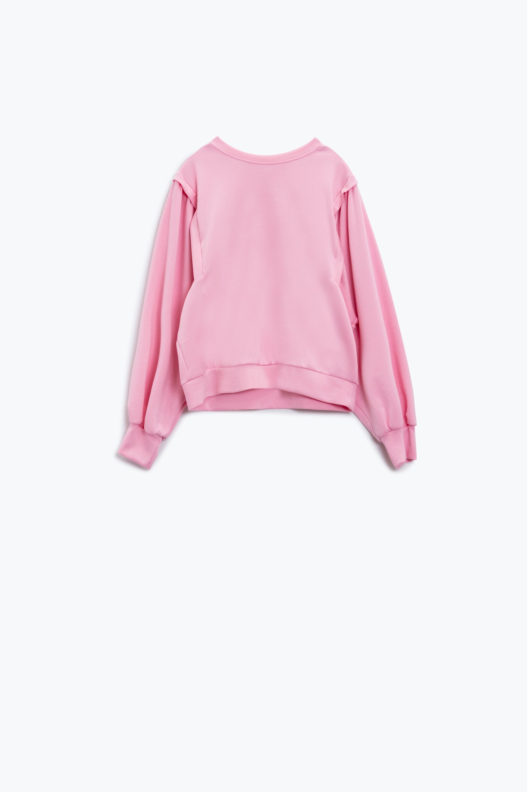 Q2 Maglione rosa a maniche lunghe con dettagli cuciti frontalmente sui lati