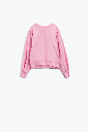 Q2 Maglione rosa a maniche lunghe con dettagli cuciti frontalmente sui lati