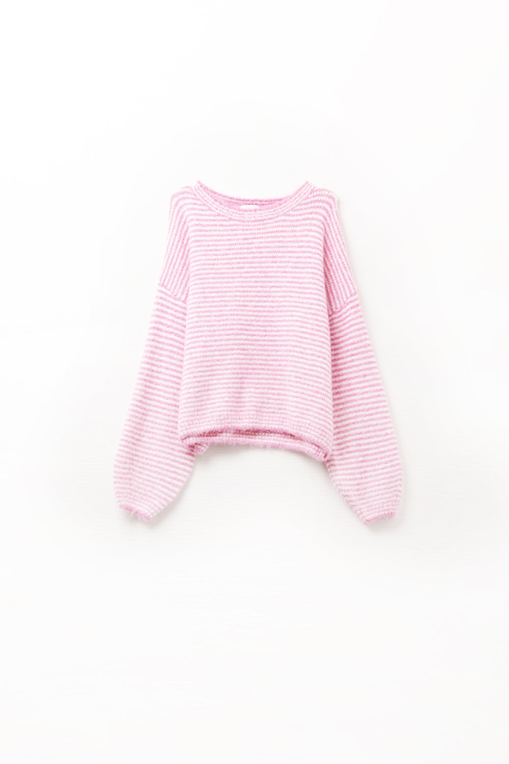 Maglione rosa a righe bianche