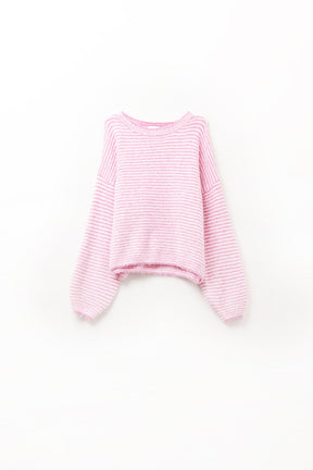 Maglione rosa a righe bianche