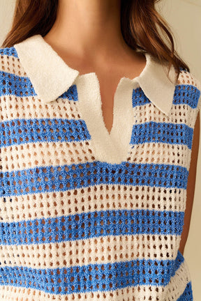 maglione senza maniche a righe in maglia aperta