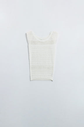 Q2 maglione senza maniche all'uncinetto color crema
