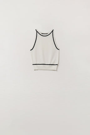 Q2 Maglione senza maniche bianco con linee nere all'esterno