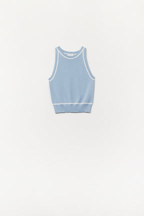 Maglione Senza Maniche Blu con Dettaglio a Righe Bianche