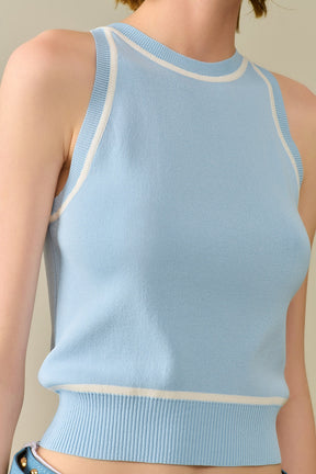 Maglione Senza Maniche Blu con Dettaglio a Righe Bianche