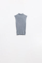 Q2 Maglione senza maniche in lana a maglia fine di colore grigio