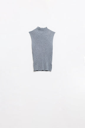 Q2 Maglione senza maniche in lana a maglia fine di colore grigio