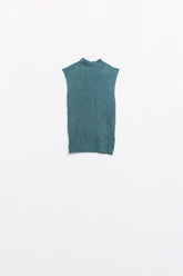 Q2 Maglione senza maniche in lana a maglia fine di colore verde