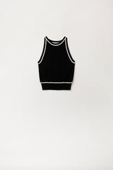 Q2 Maglione Senza Maniche Nero con Dettaglio Linee Bianche