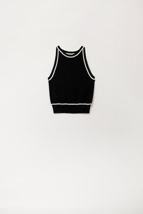 Q2 Maglione Senza Maniche Nero con Dettaglio Linee Bianche