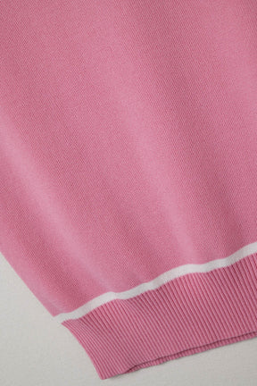 Maglione Senza Maniche Rosa con Dettagli a Righe Bianche