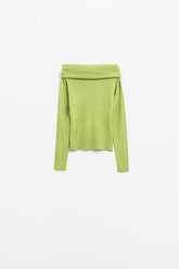 Q2 maglione verde a maglia fine con ampio collo a barca