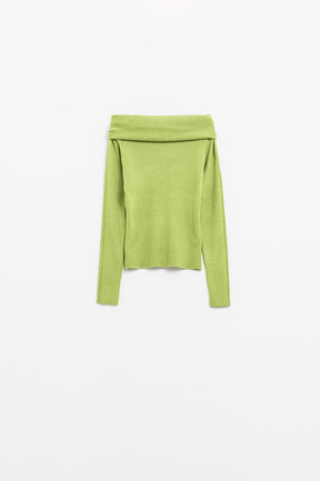 Q2 maglione verde a maglia fine con ampio collo a barca