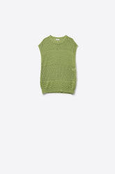 Q2 Maglione verde con morbida maglia aperta e maniche scese