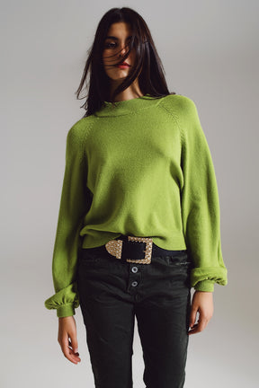 maglione verde dallo stile rilassato con maniche a palloncino