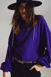 Q2 maglione viola dallo stile rilassato con maniche a palloncino