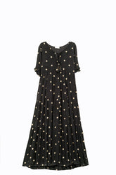 Q2 Maxi abito a-line in nero con cerchi di paillettes dorate