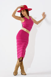 Q2 Maxi abito a maglia senza maniche all'uncinetto fucsia