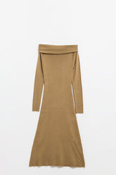 Q2 Maxi abito Bardot in maglia larga color cammello