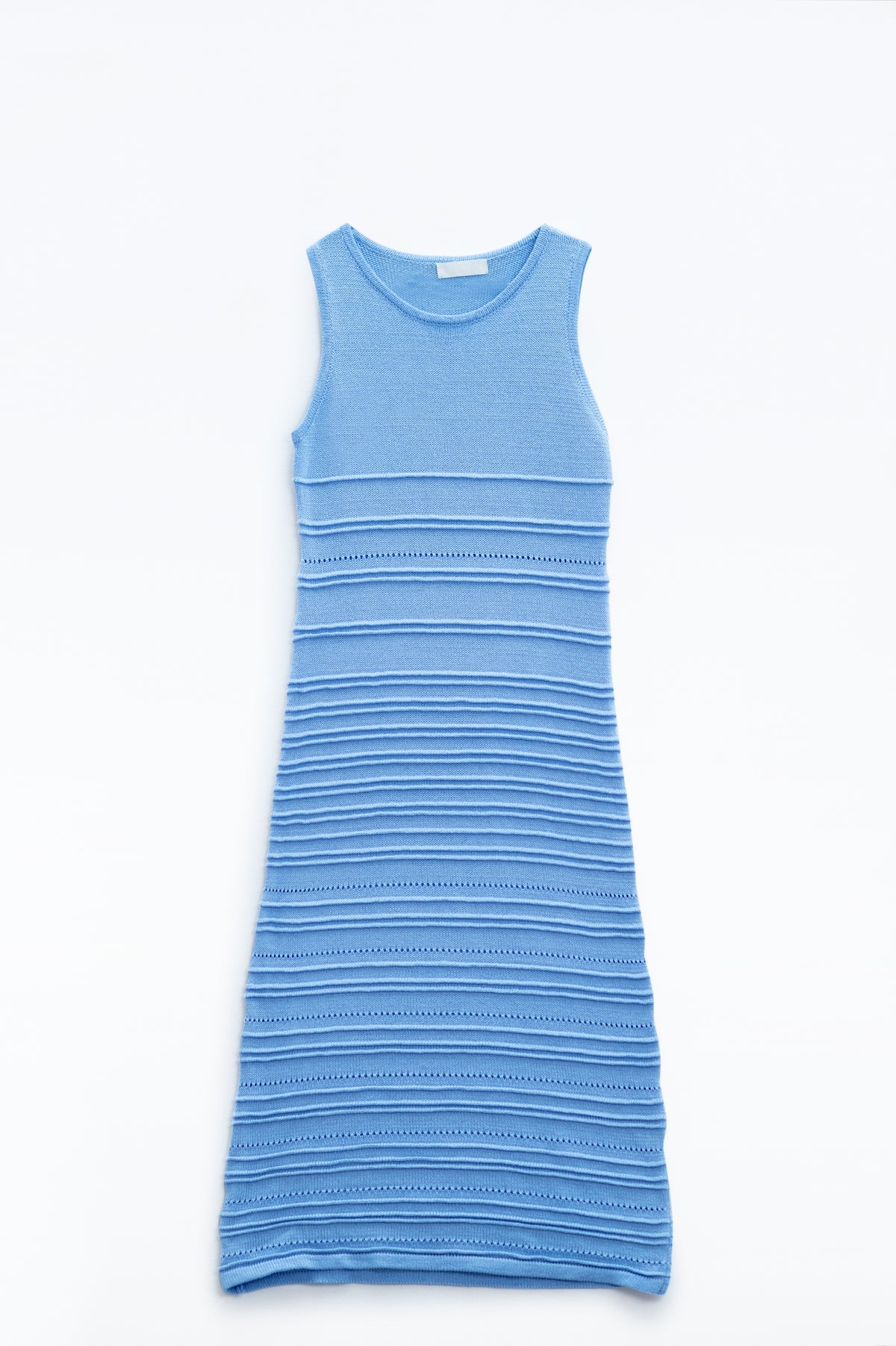 Q2 Maxi abito blu in maglia senza maniche all'uncinetto